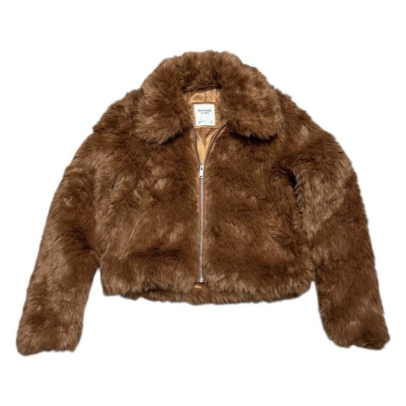 ABERCROMBIE & FITCH Faux Fur Soft Cropped Bomber Jacket Womens Small - Picture 1 of 6